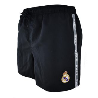 Black Real Madrid swim trunks with black crest
